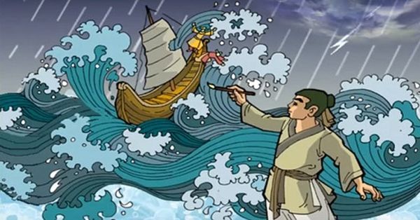 Mã Lương vẽ giông bão lật thuyền ông vua tham lam.