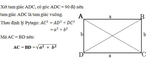 Áp dụng định lý Pi-ta-go để tính đường chéo hình chữ nhật